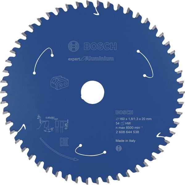 Bosch Kreissägeblatt Expert for Aluminium für Akku-Handkreissägen 160 x 1,8 / 1,3 x 20 54 Zähne - 2608644538