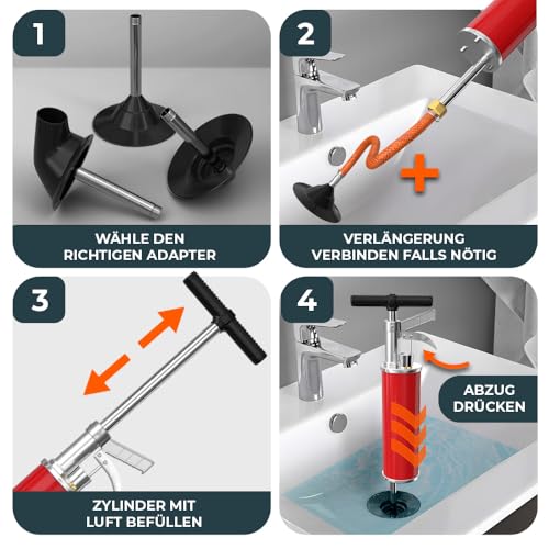 XXL Rohrreinigungsspumpe [8 Bar] - Abflusspumpe für eine effektive Rohrreinigung - Idealer Pressluft Rohrreiniger für Industrie, Küche, Bad & WC!