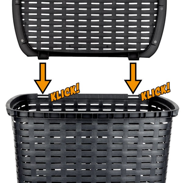 BigDean Wäschesammler 55L mit Deckel und 2 Griffen Wäschekorb Wäschebox in Flecht Rattan Optik - anthrazit - Wäschetruhe Wäschekorb Wäscheaufbewahrung im Rattan Look