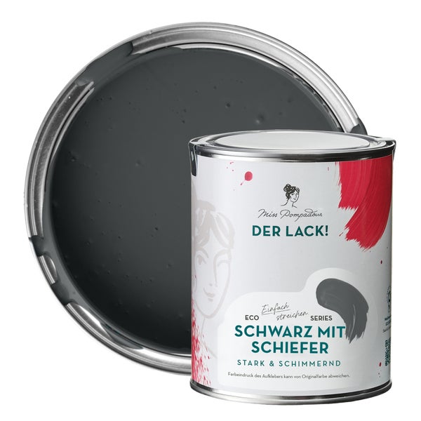 MissPompadour seidenmatte Holzfarbe - Schwarz mit Schiefer - 1 L, Möbelfarbe ohne Schleifen - Farbe für Holz, Metall, Kunststoff - Holzlack, Möbellack schnelltrocknend mit hoher Deckkraft