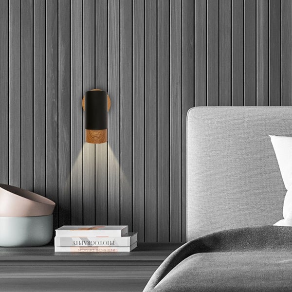 Spotlight, black, with wood, excl. 1xGU10/max.9W