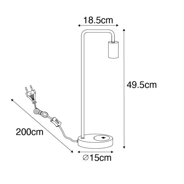 Technische Zeichnung einer Lampe mit Abmessungen