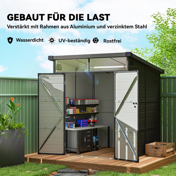 Gartenhaus mit Aluminiumrahmen und verzinktem Stahl, wasserdicht, UV-beständig, rostfrei.