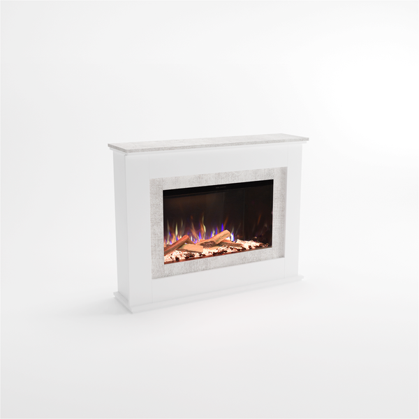 Glow Fire Elektrokamin 'PR6' | LED Standkamin in Weiss (Beton) mit Heizung (1500 W) | HxBxT: 101x130x33 cm