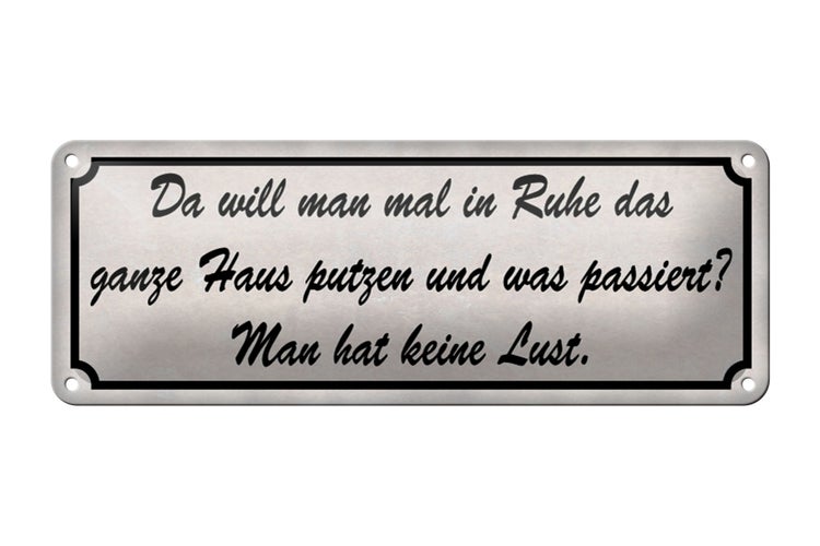 Blechschild Spruch 27x10cm in Ruhe das ganze Haus putzen Dekoration