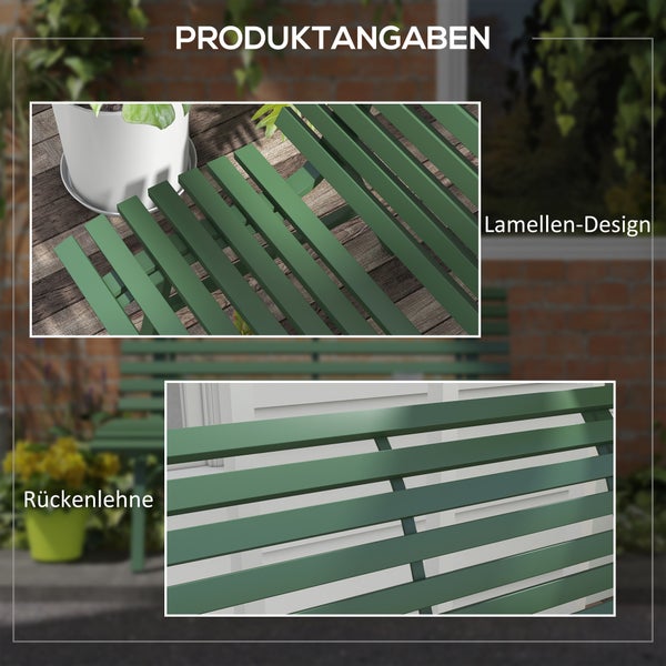Outsunny Gartenbank, 2 Sitzer Parkbank, Balkonbank mit Rückenlehne, 123 x 67 x 79 cm, Alu, Grün