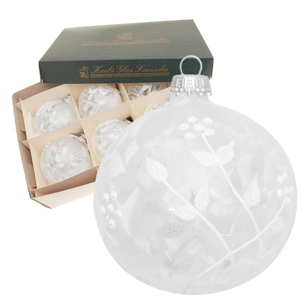 White Xmas Floral, 6-teilig, unversilbert, eisweiß, 8cm, 6 Stck., Weihnachtsbaumkugeln, Christbaumschmuck, Weihnachtsbaumanhänger