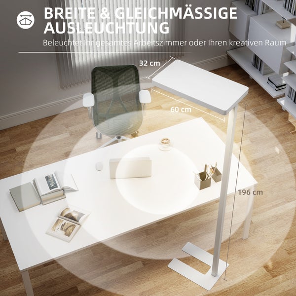 Stehleuchte mit den Maßen 32 cm Breite, 60 cm Länge und 196 cm Höhe neben einem Schreibtisch