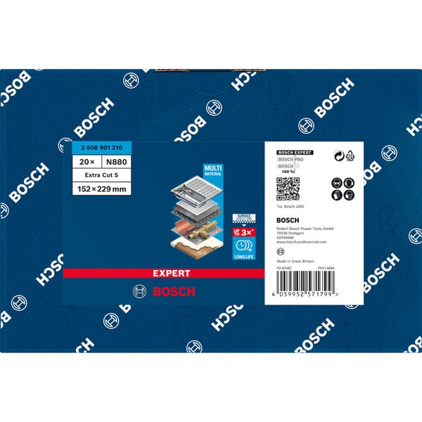 Bosch 20x Expert N880 Vliespad zum Handschleifen 152 x 229 mm Extra Cut S - 2608901210