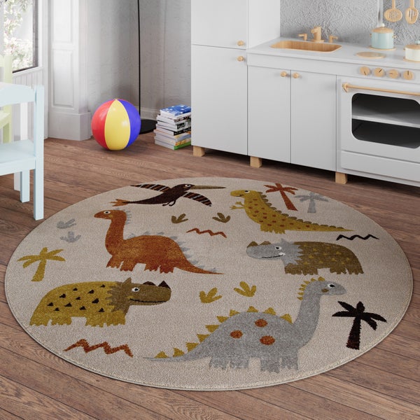 Kinderteppich Sand Beige meliert T-Rex & Friends Smart Kids 160 cm rund