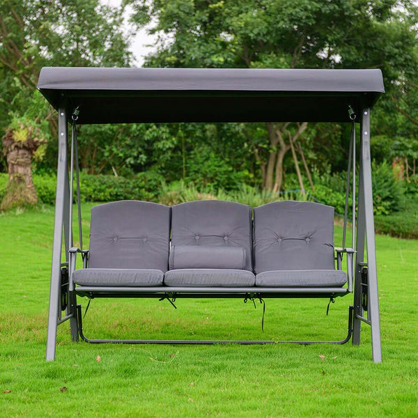 Home Deluxe - Hollywoodschaukel DESCANSO Grau - 3-Sitzer, B/H/L 115cm x 195cm x 198cm, inkl. Getränkehalter, Sitz- und Rückenkissen I Gartenliege Gartenlounge Schaukelliege