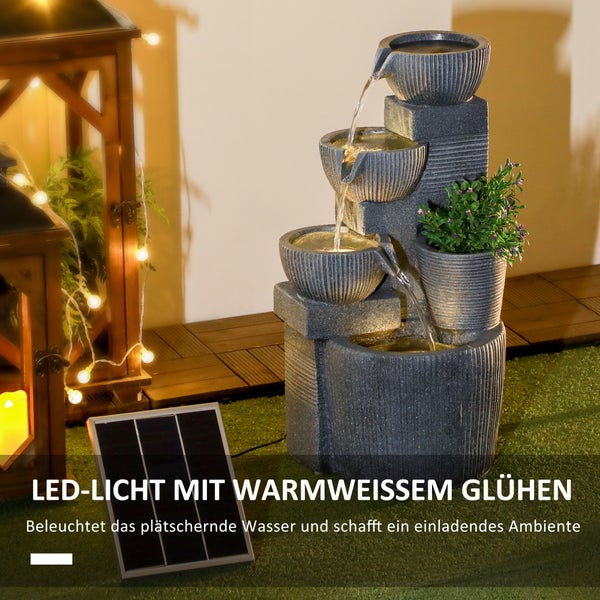Outsunny Gartenbrunnen, Springbrunnen mit 4 Stufen, 31 x 27 x 57 cm, Kunstharz, Dunkelgrau