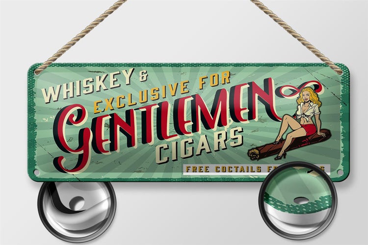 Blechschild Spruch Pinup Exlusive Gentleman Whiskey 27x10cm
