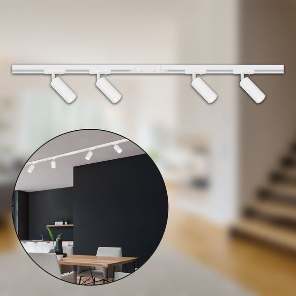 Briloner Rail Schienensystem, Komplettset, 4x LED Spots, Dimmbar, Einspeisung, Weiß, 1,5 m