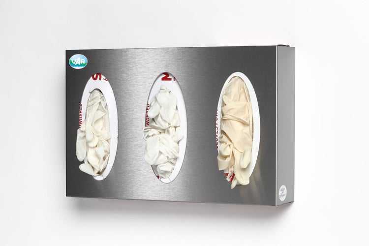 PROREGAL Robuster Wandspender Für Handschuhe 3 Fach HxBxT 25 x 38 x 8 cm Edelstahl Silber