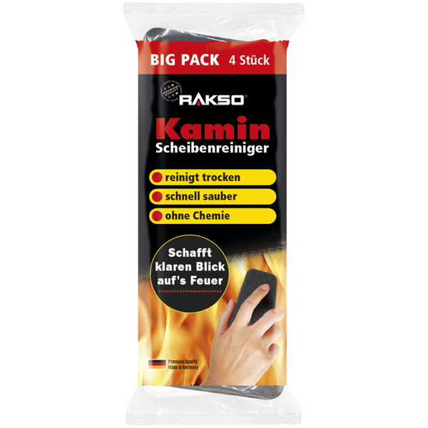 Rakso Kamin-Scheibenreiniger Big Pack mit 4 Stück für die chemiefreie Trockenreinigung von Kaminscheiben.