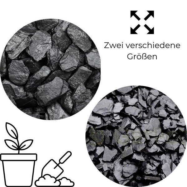 Schiefersplitt Garten Zierkies 10-20 mm 25 kg Schiefer Splitt Platten Schwarz Schieferbruch Dekostein Steinteppich Zierstein Deko