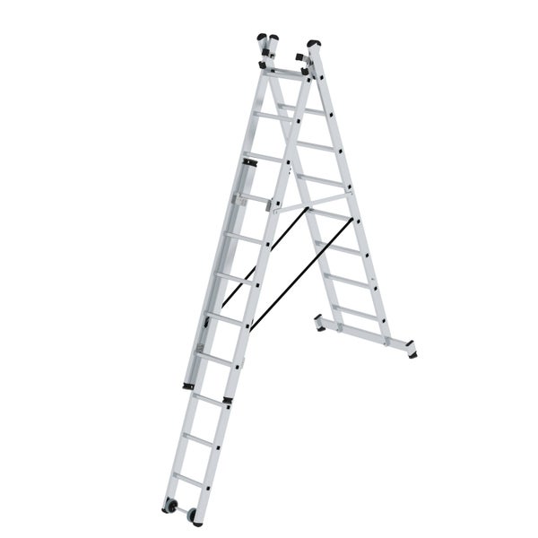 PROREGAL Sprossen-Mehrzweckleiter 3-Teilig mit Traverse und Wandlaufrollen 3 x 8 Sprossen