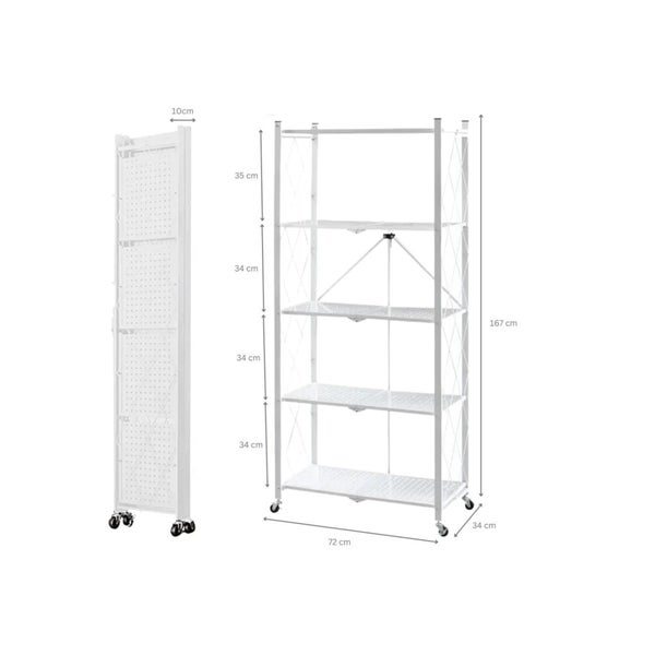 BERLINLODGE KLAP klappbares Regal 5 Fachbäden Belastbarkeit 250 kg HxBxT 167 x 72 x 34 cm Weiß Klappregal