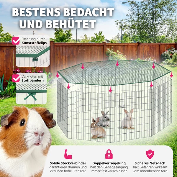 Freilaufgehege  tectake Fluffy Ø 204 x 93 cm  aus 8 Gitterelementen silber