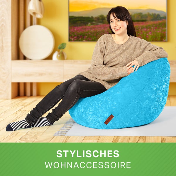 Green Bean Plüsch Sitzsack 45x45x60cm - Indoor Sitzkissen mit 120L EPS Perlen Füllung Kuschelig Waschbar - Bean Bag Bodenkissen Lounge Chair Sitzhocker - Hellblau