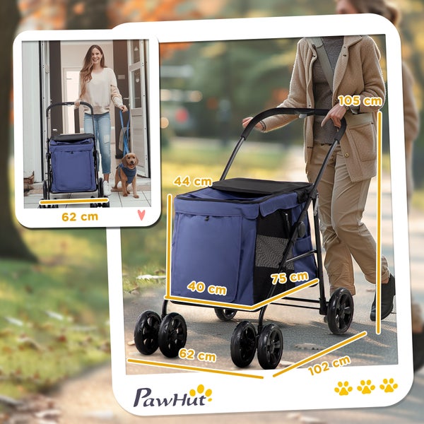 PawHut Hundewagen, 102L x 62B x 105H cm, Oxford-Gewebe, Stahl, Blau