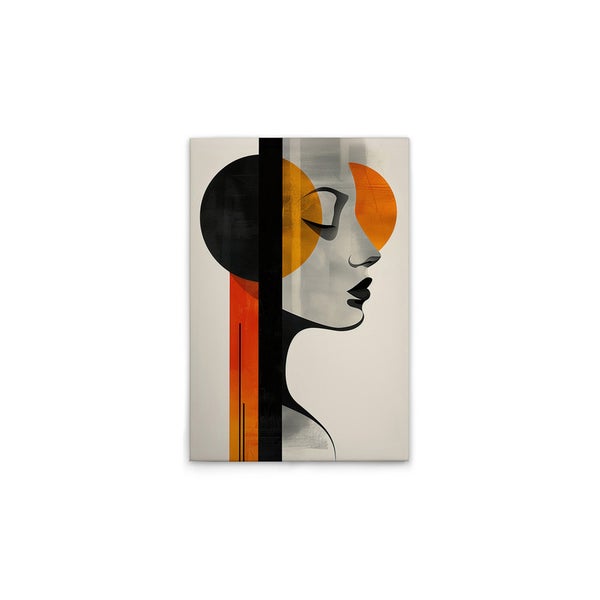 Abstrakte Kunstleinwand mit Frauengesicht und geometrischen Formen