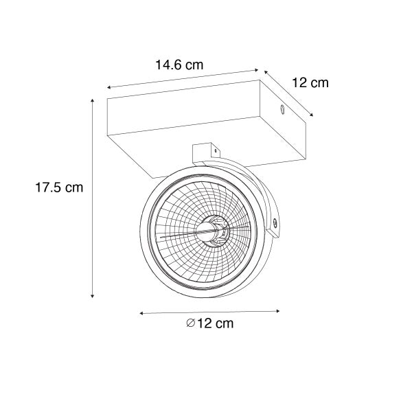 Technische Zeichnung eines Deckenspots mit Maßangaben.
