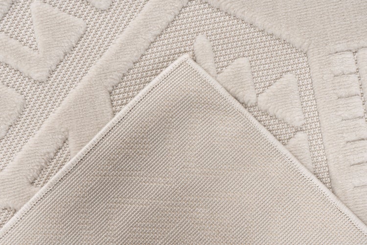 Teppich mit Struktur und geometrischem Muster, Nahaufnahme der Rückseite und Oberfläche
