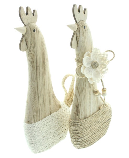 FRANK FLECHTWAREN | Huhn Bertha & Louise, 2er Set, HOLZ, SISAL, H: 28 cm