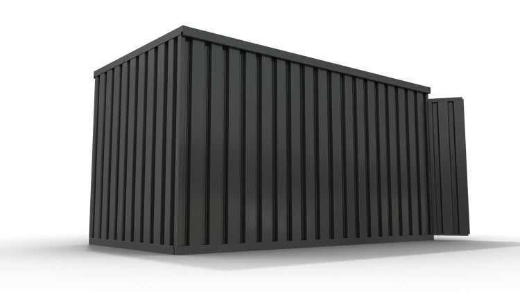 Lagercontainer Gerätehaus L  – 8 qm, H2150 x B4050 x T2170 mm, Außenwandlackierung anthrazit, Dach außen verzinkt, mit Holzfußboden, 1830 mm Doppelflügeltür mittig in Stirnseite, montiert