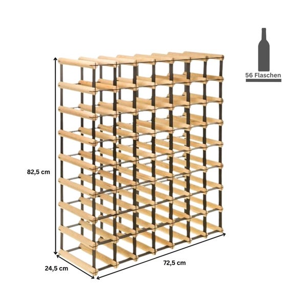 PROREGAL Modulares Weinregal Vinotega Mod Metal HxBxT 82,5 x 72,5 x 24,5 cm 7 x 8 Flaschen Massives Kiefernholz Braun Geölt