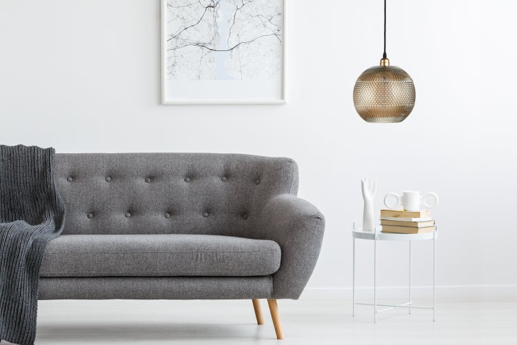 Glaskugel Hängelampe im Retro Design Grau, Pendelleuchte aus Glas Rund 26 cm | Wohnzimmer Esszimmer Leuchte