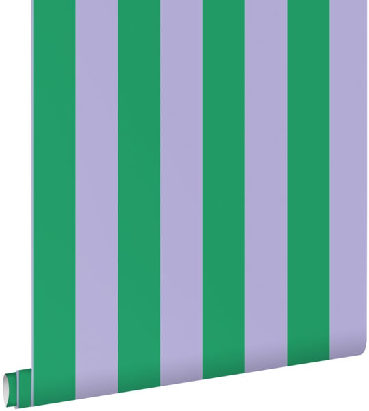 ESTAhome Tapete Streifen Grün und Violett - 50 x 900 cm - 139908
