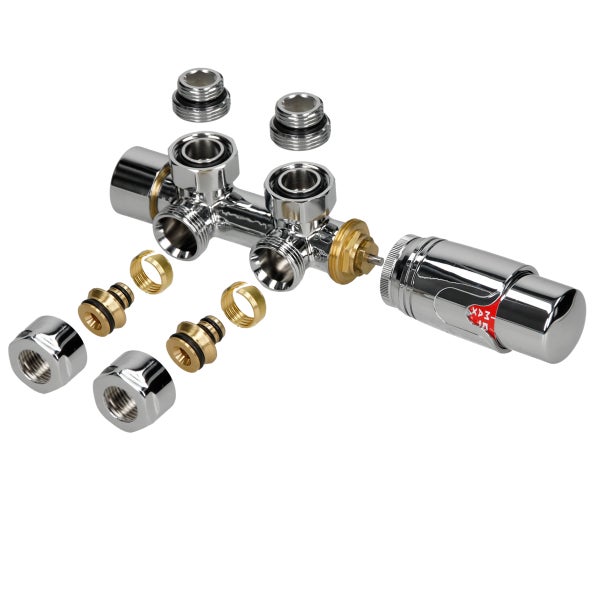 ECD Germany Badheizkörper Mittelanschluss 400 x 1800 mm Chrom gerade mit Anschlussgarnitur inkl. Thermostat Eck Wand Chrom - Heizkörper Heizung Handtuchwärmer Handtuchtrockner Handtuchheizkörper