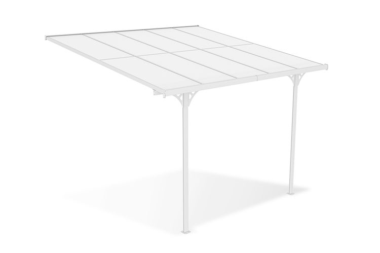 Terrassenüberdachung garten alu Weiß KLEO - Höhe verstellbar 313x300x225/270 cm - mit Polycarbonat Dach Weiß halbtransparent 6mm Auch Pergola/Carport
