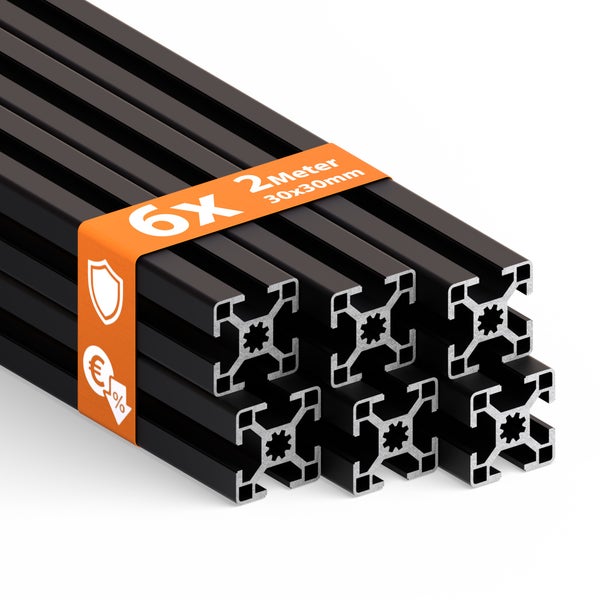 Sechs Aluminiumprofile, zwei Meter lang, 30x30 Millimeter