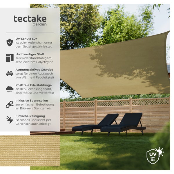 Sonnensegel tectake  inklusive Spannseile rechteckig mit UV-Schutz 50+ beige
