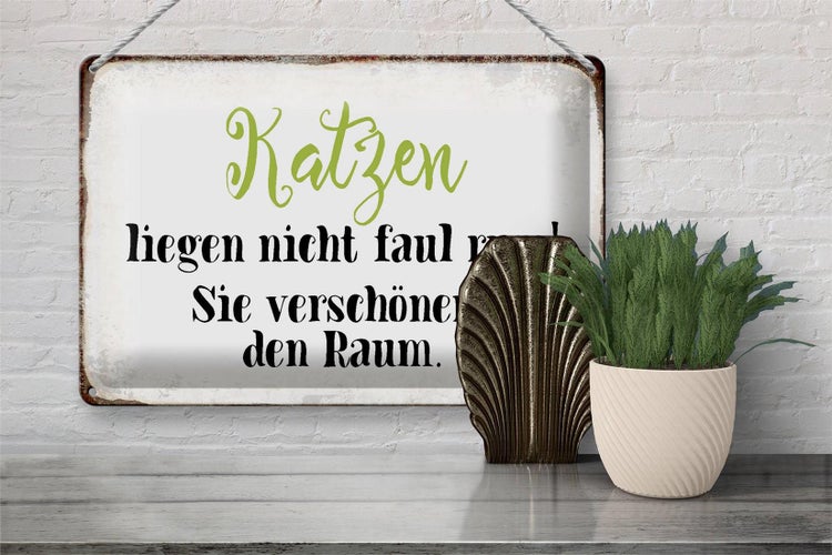 Blechschild Spruch 30x20cm Katzen liegen nicht faul rum