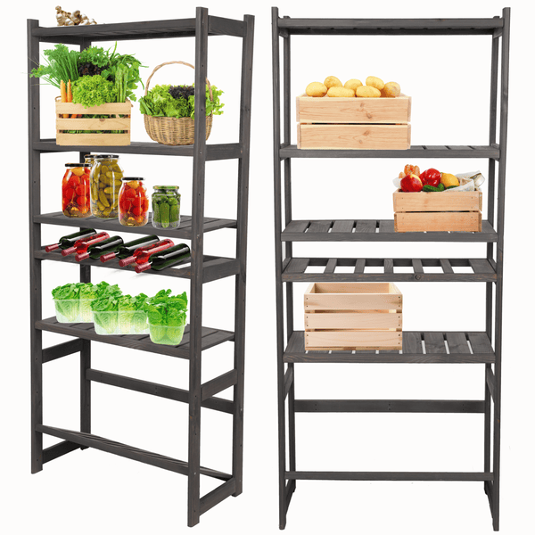 PROREGAL Getränkekisten- & Weinregal SPREEWALD HxBxT 163x70x33cm 6 Flaschen auf 1 Ebene + 1 Ebene für Kisten + 4 Ablagen Massives Kiefernholz Grau geölt