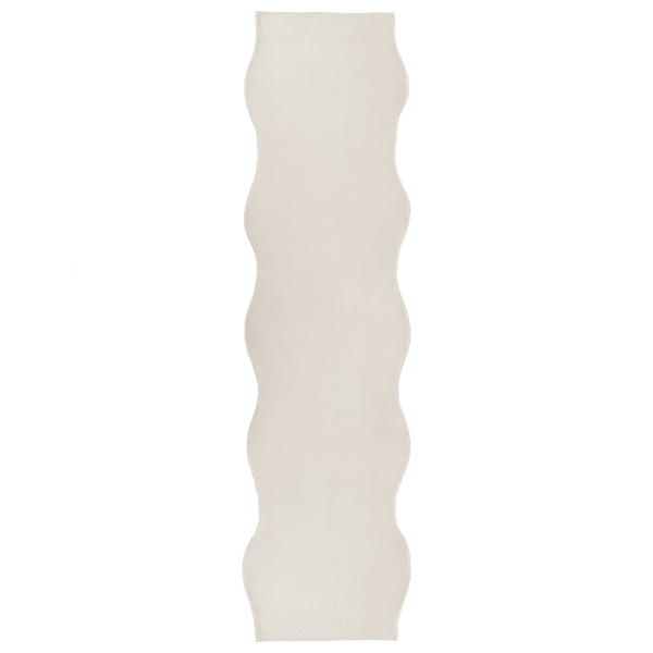 Schmaler Teppichläufer mit gewelltem Rand in Creme.