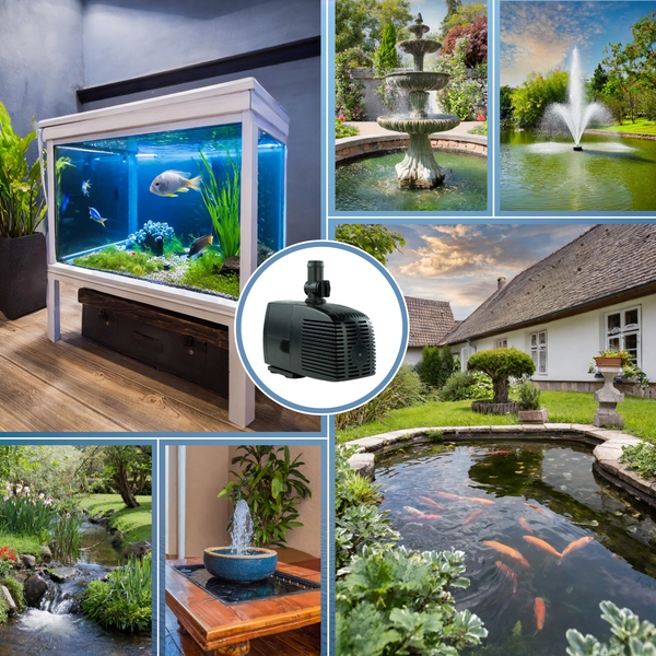 Vielseitige Wasserpumpe für verschiedene Anwendungen: Aquarium, Gartenteich mit Koi-Fischen, Springbrunnen, Zimmerbrunnen und Bachlauf.