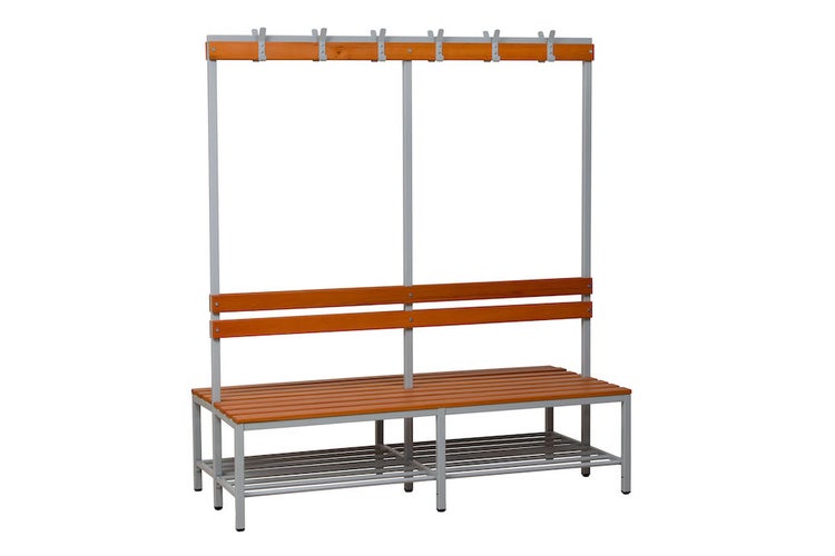 PROREGAL Sitzbank Seal Freistehend Grau/Buche Doppelseitig Rückenlehne Und Hakenleiste Mit Schuhrost HxBxT 40 x 160 x 80 cm Holz