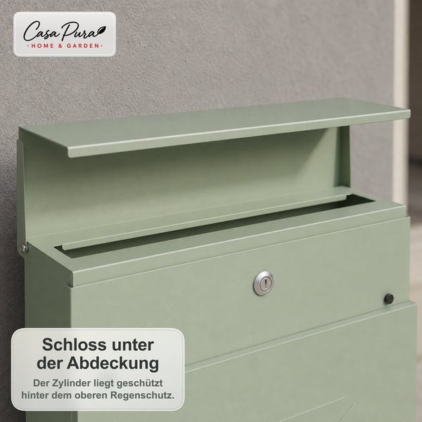 Wandbriefkasten von Casa Pura mit schützender Abdeckung für das Schloss und Einwurfschlitz aus Metall