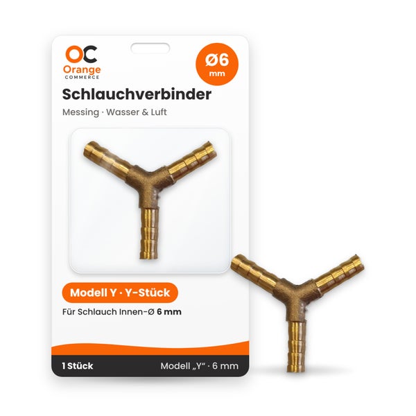 Y-Stück Schlauchverbinder aus Messing für 6 Millimeter Schlauchinnendurchmesser in Blisterverpackung von Orange Commerce