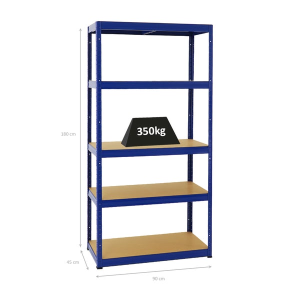 PROREGAL Schwerlastregal Slim Elephant S HxBxT 180 x 90 x 45 cm 5 Ebenen Fachlast 350 kg Blau