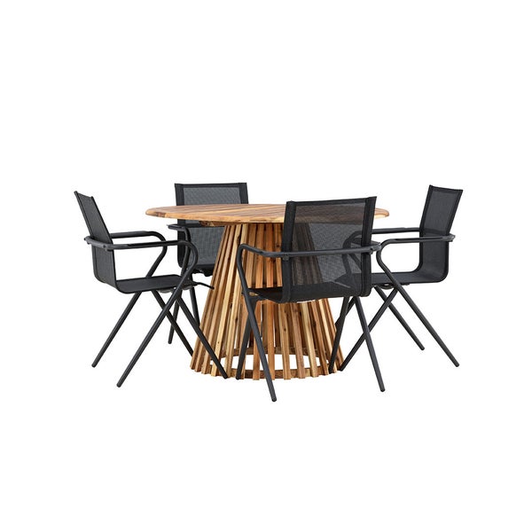 Lumpur Gartenset Tisch Ø120cm natur, 4 Stühle schwarz. 120 X 120 X 75 cm