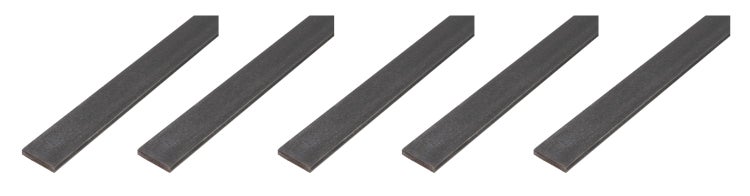 Fünf Flachstahl Stangen aus Stahl als Metallprofil für Heimwerkerprojekte