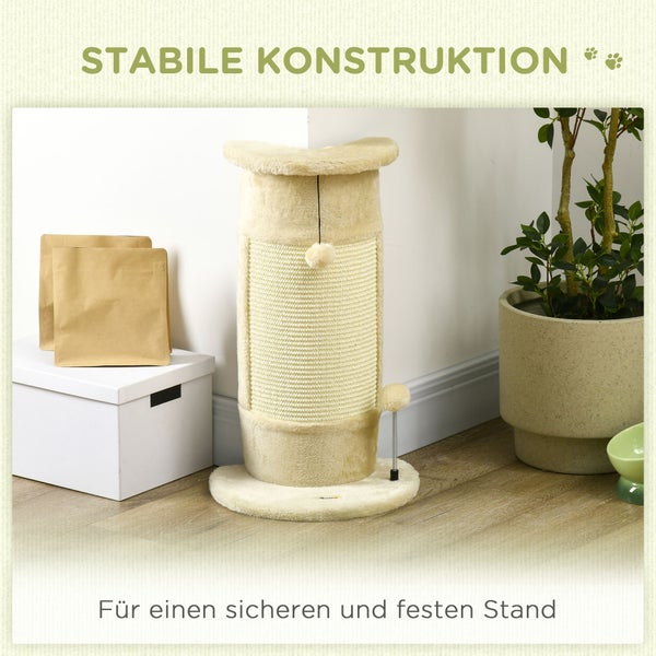 PawHut Ecke Kratzstamm, 58cm Kratzsäule aus Sisal, Kratzbaum für Katzen, kleiner Katzenkratzbaum mit Kratzball, Katzenmöbel für Indoor, Cremeweiß