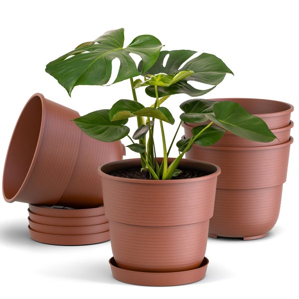 Plastard Blumentopf 5er Set mit Untersetzer Terrakotta 24 x 21 cm Pflanzkübel für Innen und Außen